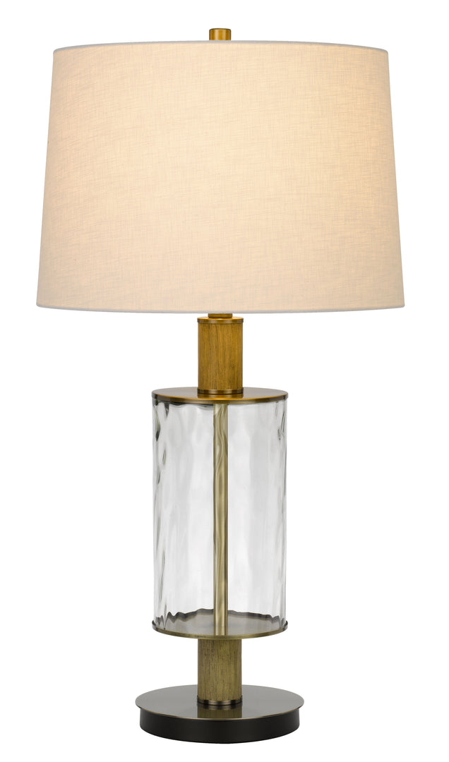 31" Clear Metal Table Lamp With White Empire Shade