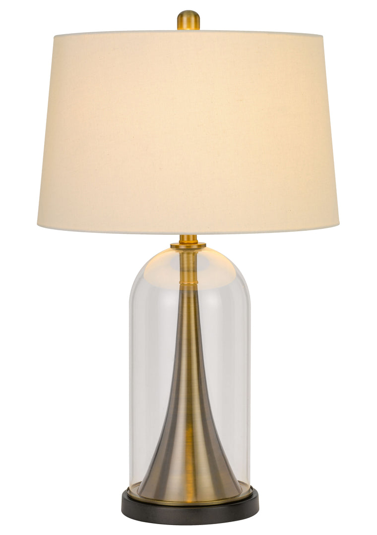 29" Clear Metal Table Lamp With White Empire Shade