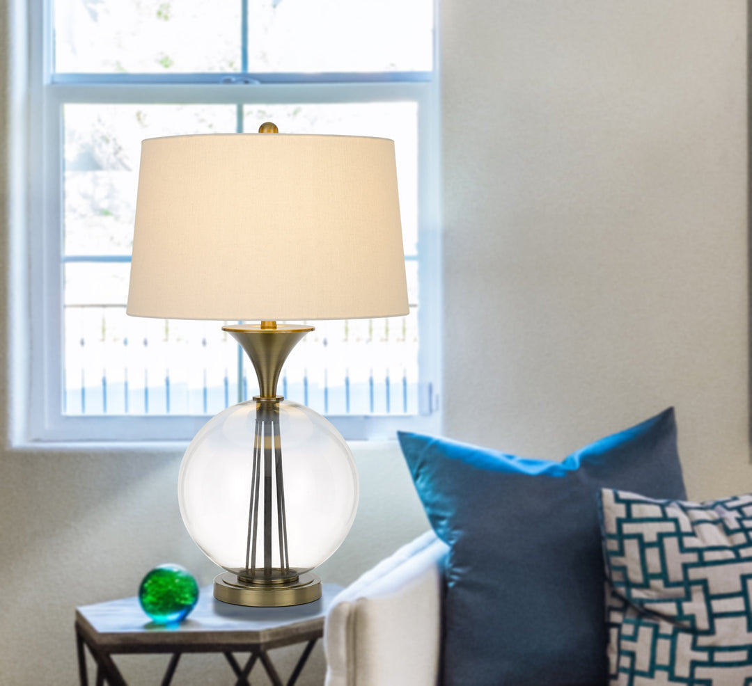 31" Bronze Metal Globe Table Lamp With White Empire Shade