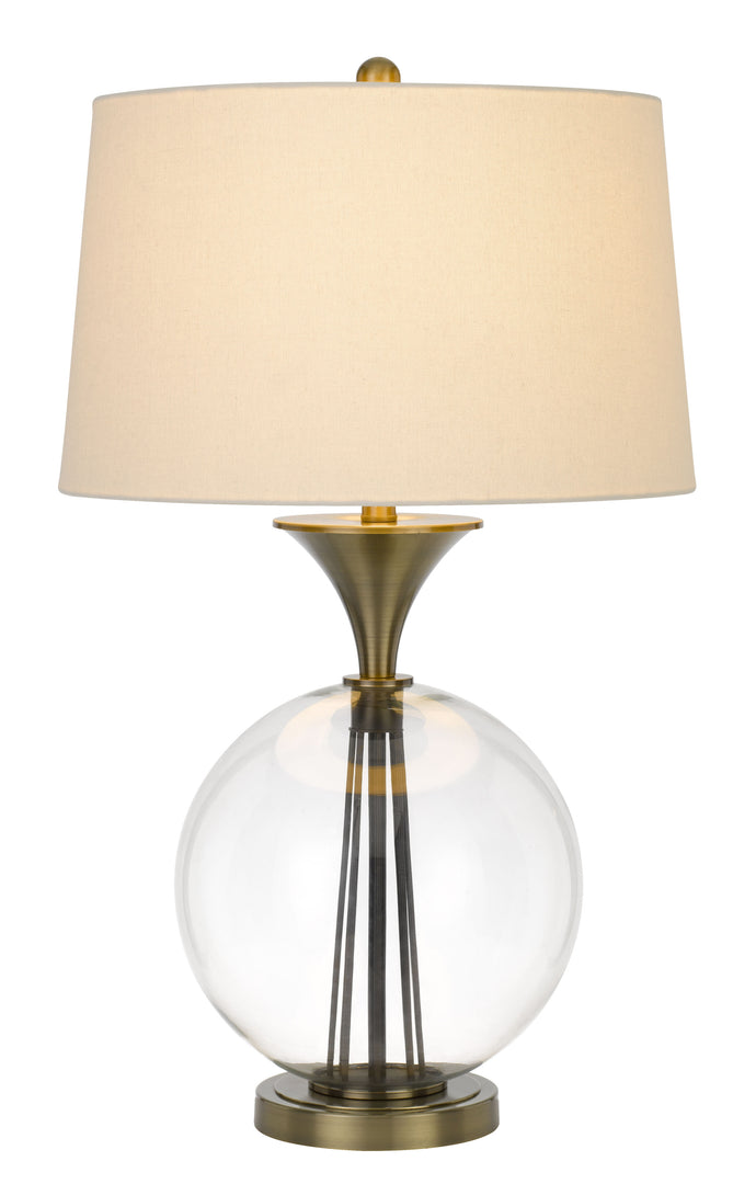 31" Bronze Metal Globe Table Lamp With White Empire Shade