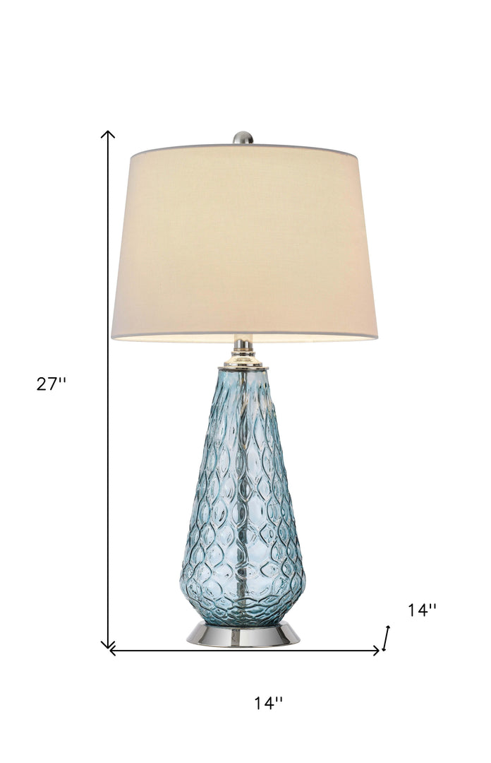 27" Aqua Glass Table Lamp With White Empire Shade