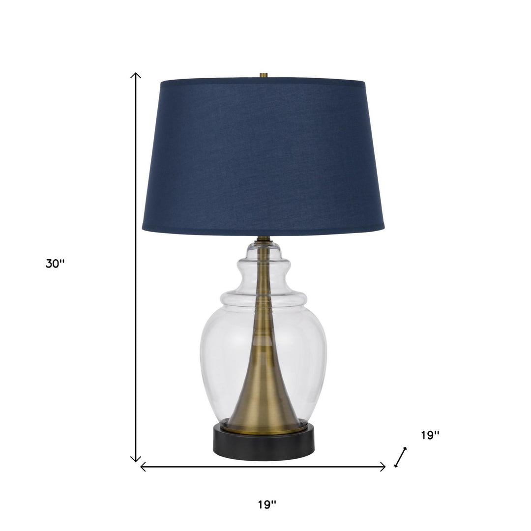 30" Black Metal Urn Table Lamp With Navy Blue Empire Shade