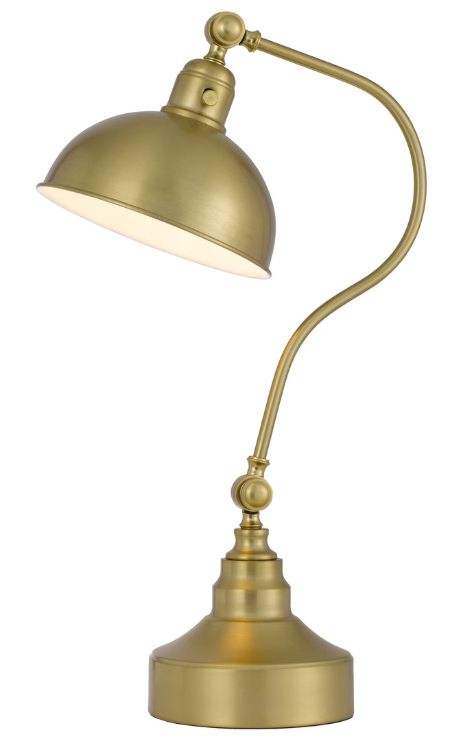 25" Antiqued Brass Metal Lantern Desk Lamp With Antiqued Brass Dome Shade