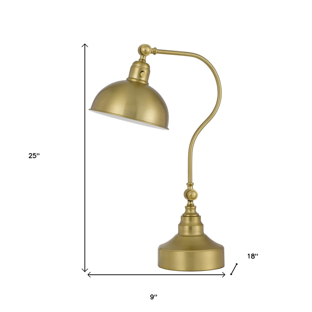 25" Antiqued Brass Metal Lantern Desk Lamp With Antiqued Brass Dome Shade