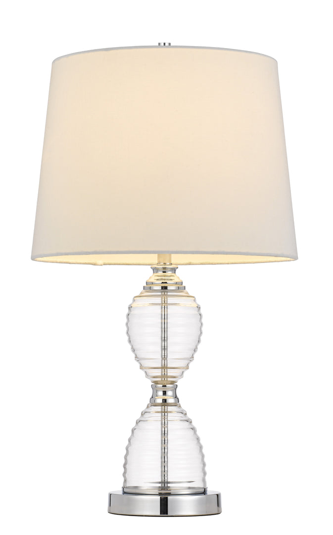 24" Clear Metal Table Lamp With White Empire Shade