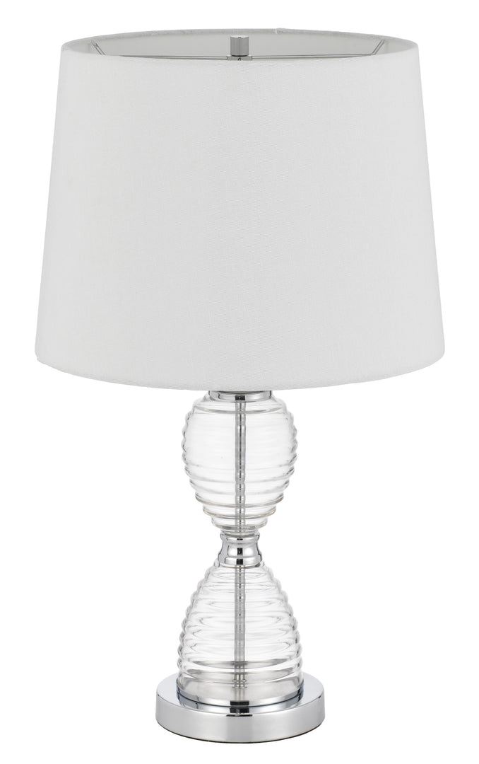 24" Clear Metal Table Lamp With White Empire Shade