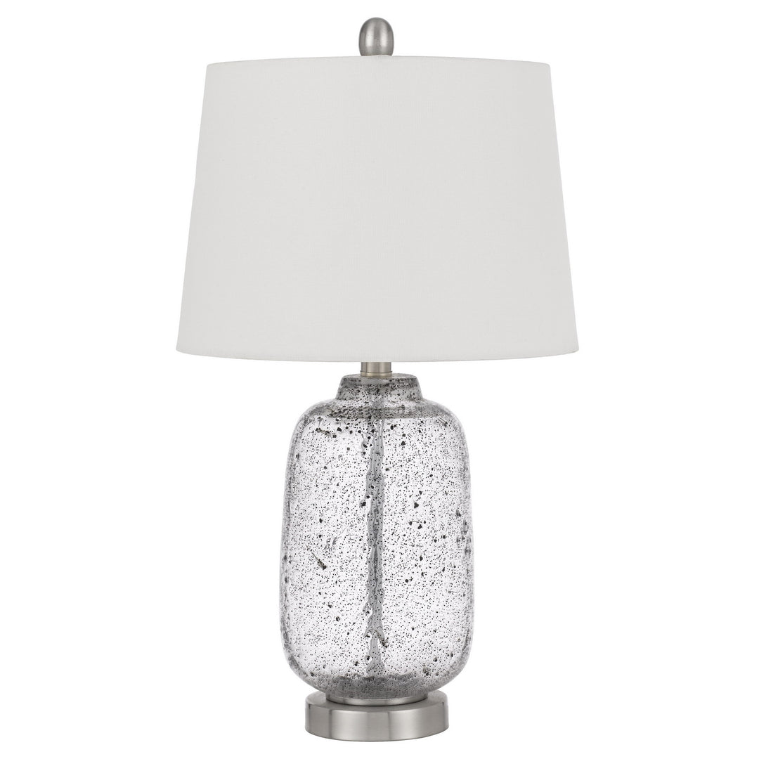 24" Nickel Metal Cylinder Table Lamp With White Empire Shade