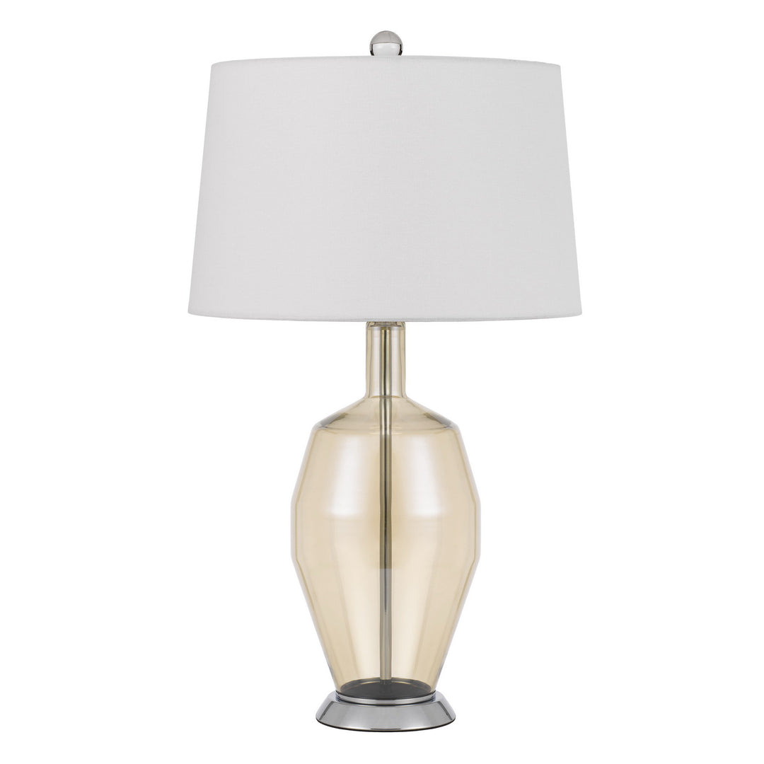 29" Nickel Metal Round Table Lamp With White Drum Shade