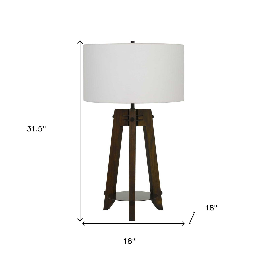 32" Brown Metal Tripod Table Lamp With Off White Drum Shade