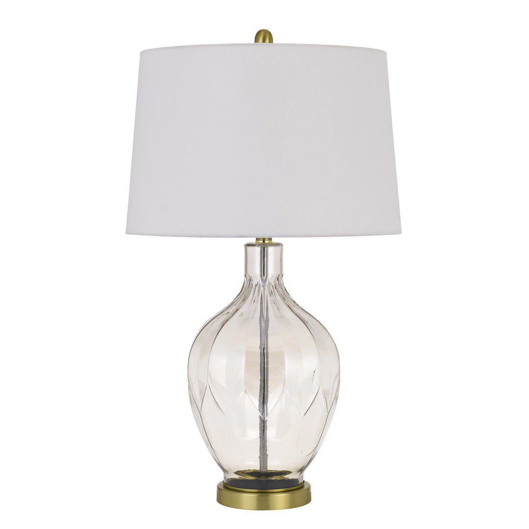 30" Clear Metal Table Lamp With Off White Drum Shade