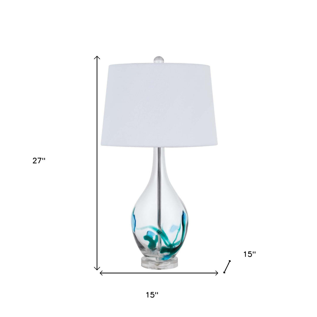 27" Clear Glass Table Lamp With White Empire Shade