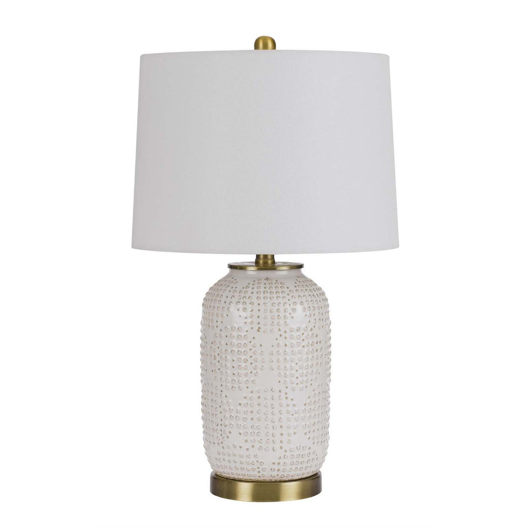 24" Ivory Metal Table Lamp With White Drum Shade