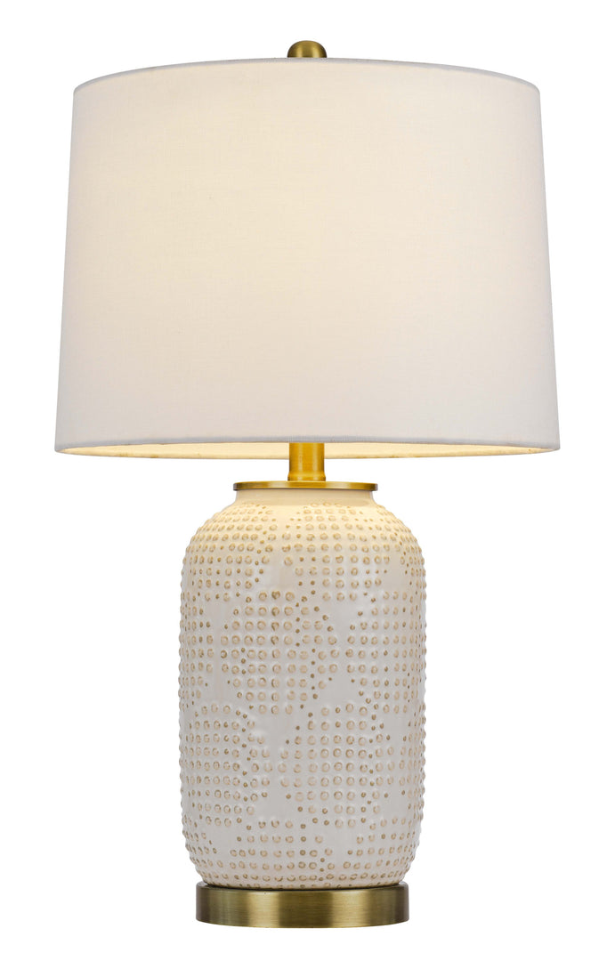 24" Ivory Metal Table Lamp With White Drum Shade