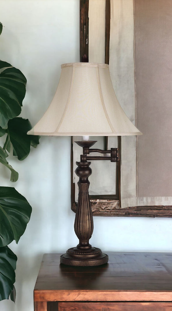 30" Rust Metal Table Lamp With Pearl Bell Shade