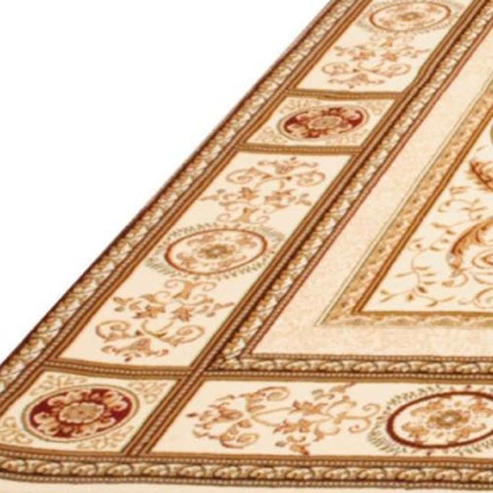 10' X 13' Beige and Ivory Oriental Washable Non Skid Area Rug