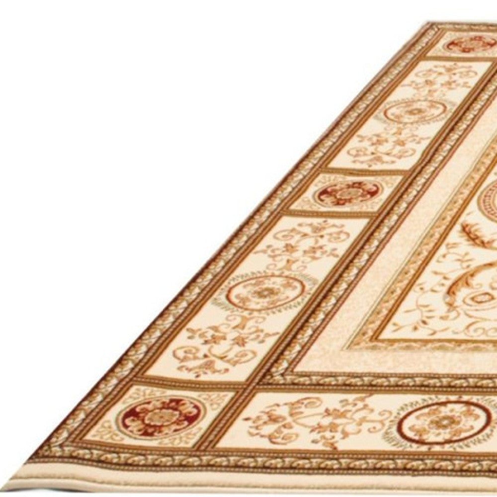 10' X 13' Beige and Ivory Oriental Washable Non Skid Area Rug