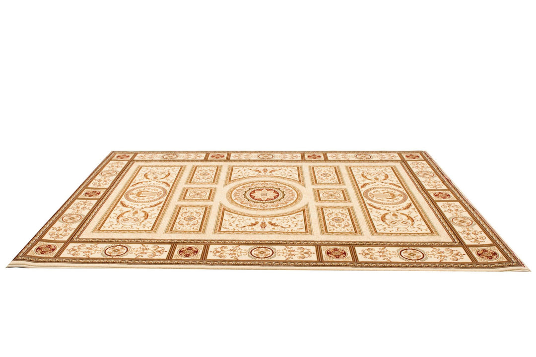 10' X 13' Beige and Ivory Oriental Washable Non Skid Area Rug