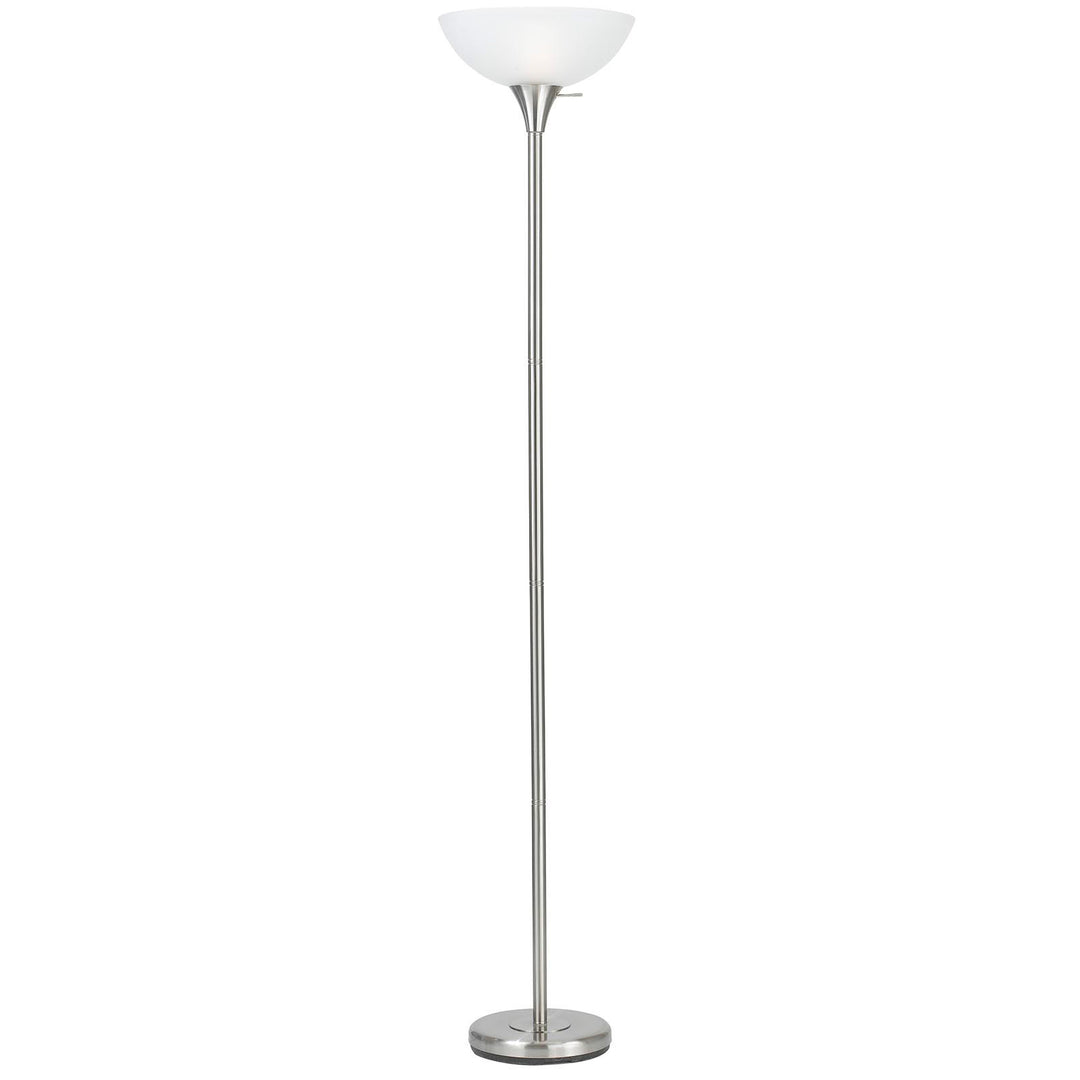 70" Nickel Torchiere Floor Lamp With White Frosted Glass Dome Shade