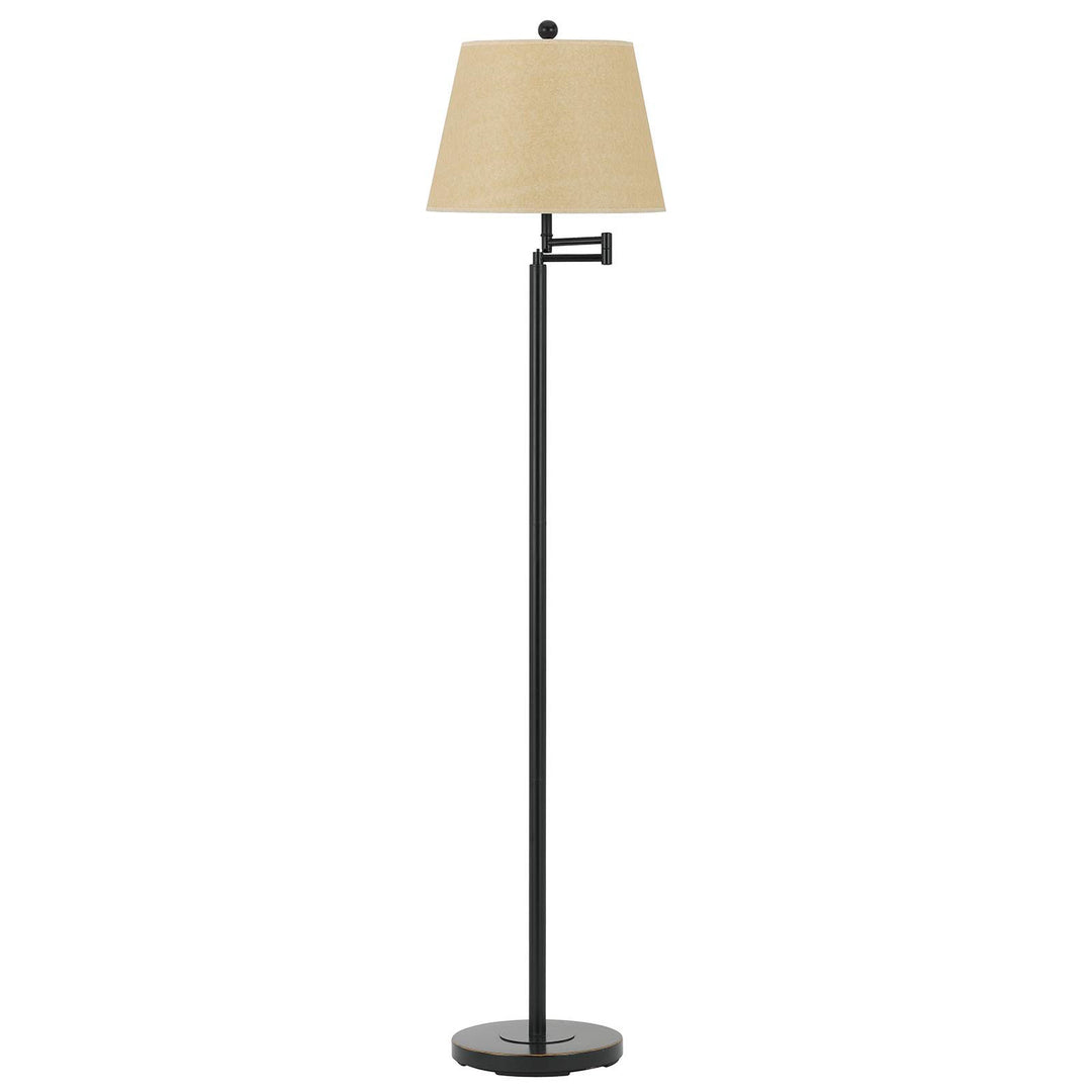 60" Bronze Swing Arm Floor Lamp With White Square Shade