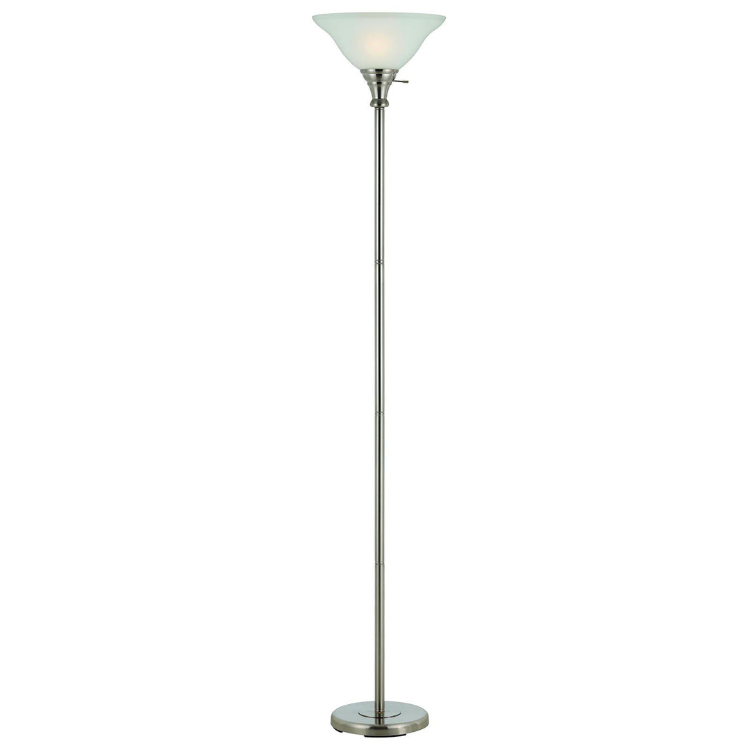 71" Nickel Torchiere Floor Lamp With Clear Frosted Glass Dome Shade