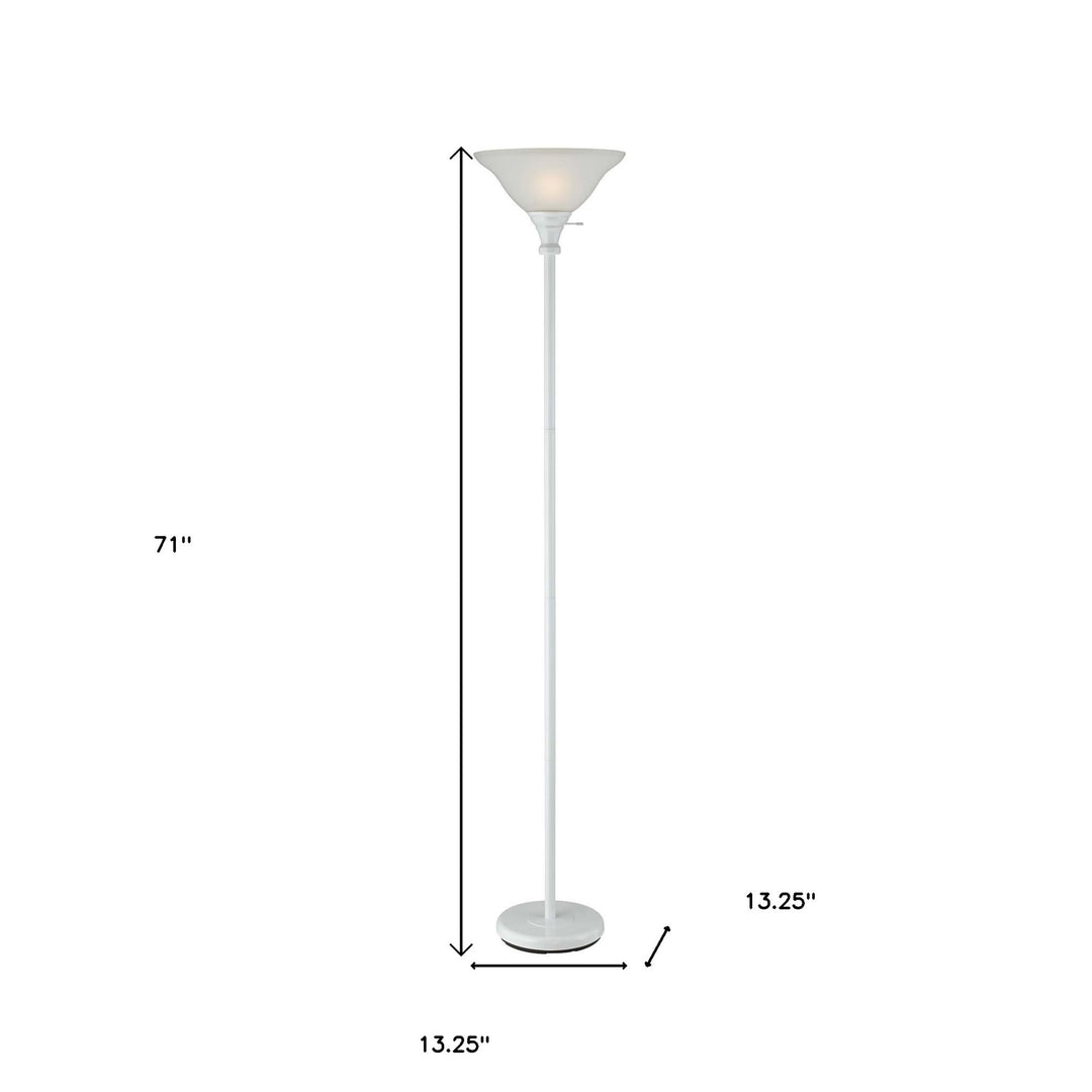 71" White Torchiere Floor Lamp With White Frosted Glass Dome Shade