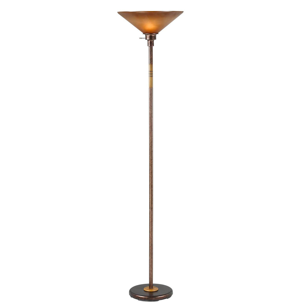 70" Rusted Torchiere Floor Lamp With Rust Frosted Glass Dome Shade