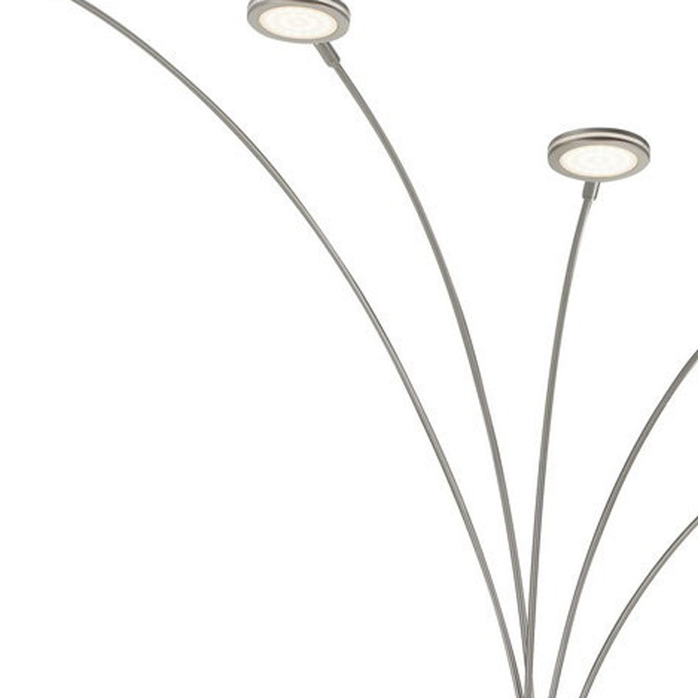 72" Nickel Five Light Led Arc Floor Lamp