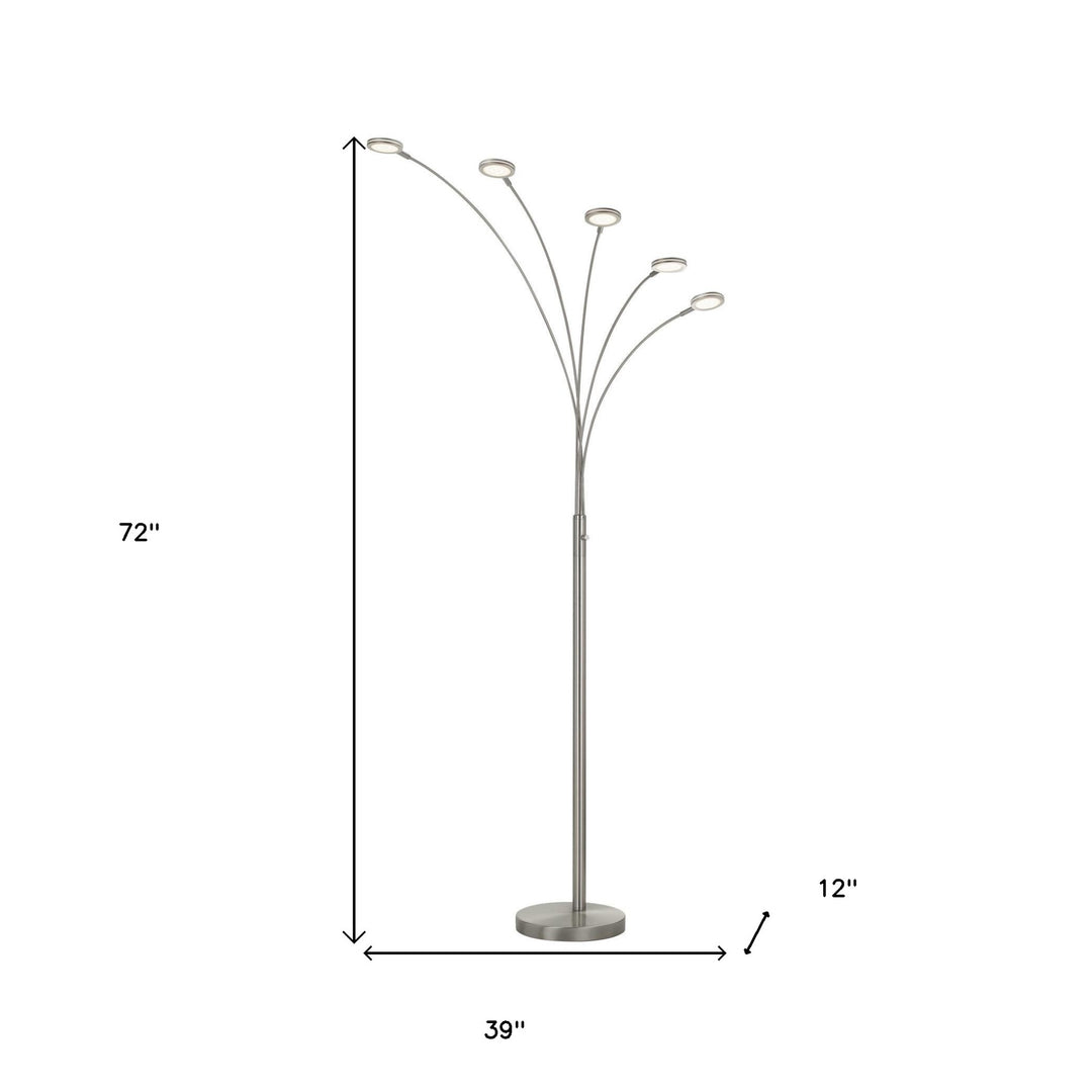 72" Nickel Five Light Led Arc Floor Lamp