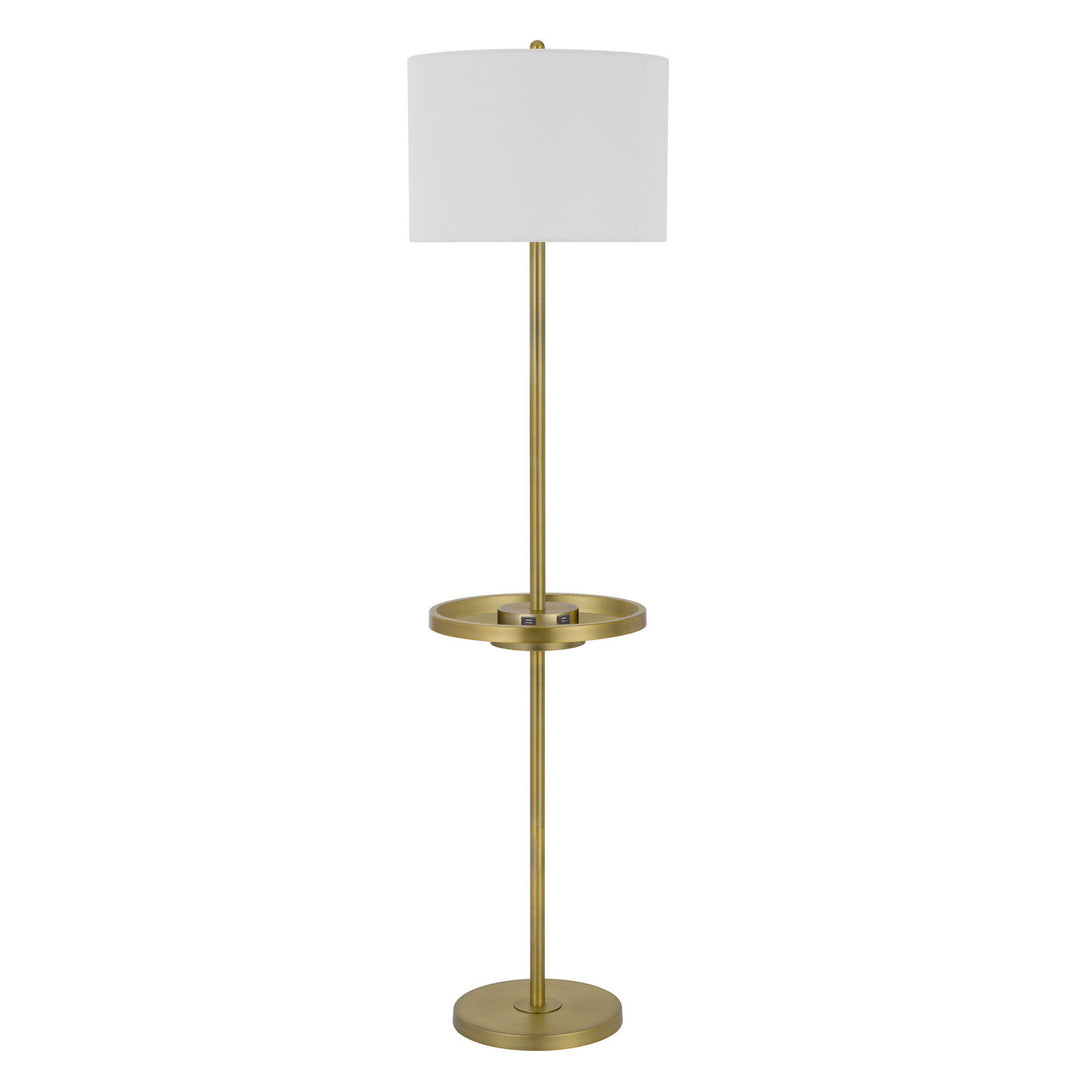 62" Brass Tray Table Floor Lamp With White Square Shade