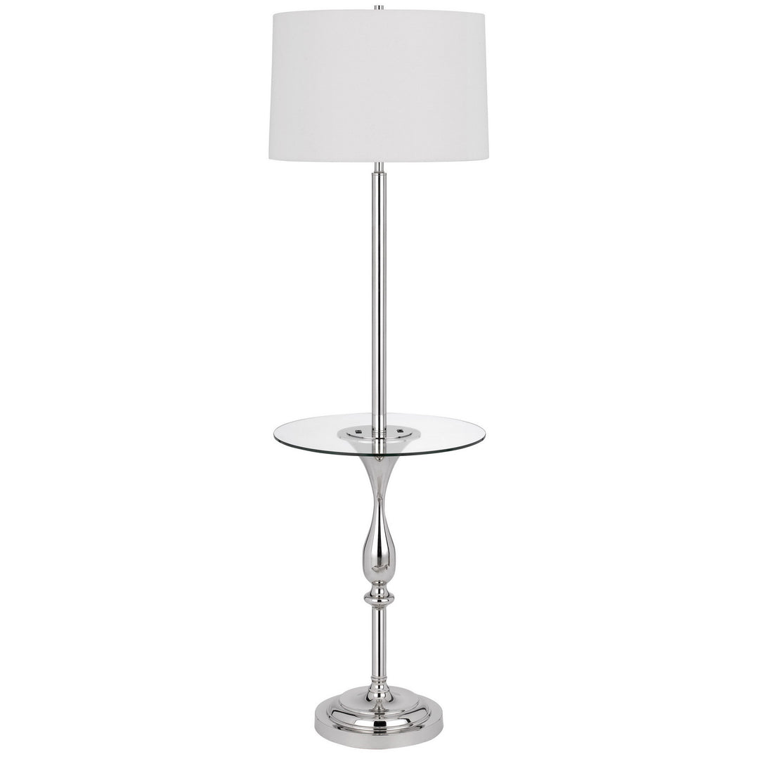 61" Chrome Tray Table Floor Lamp With White Transparent Glass Square Shade