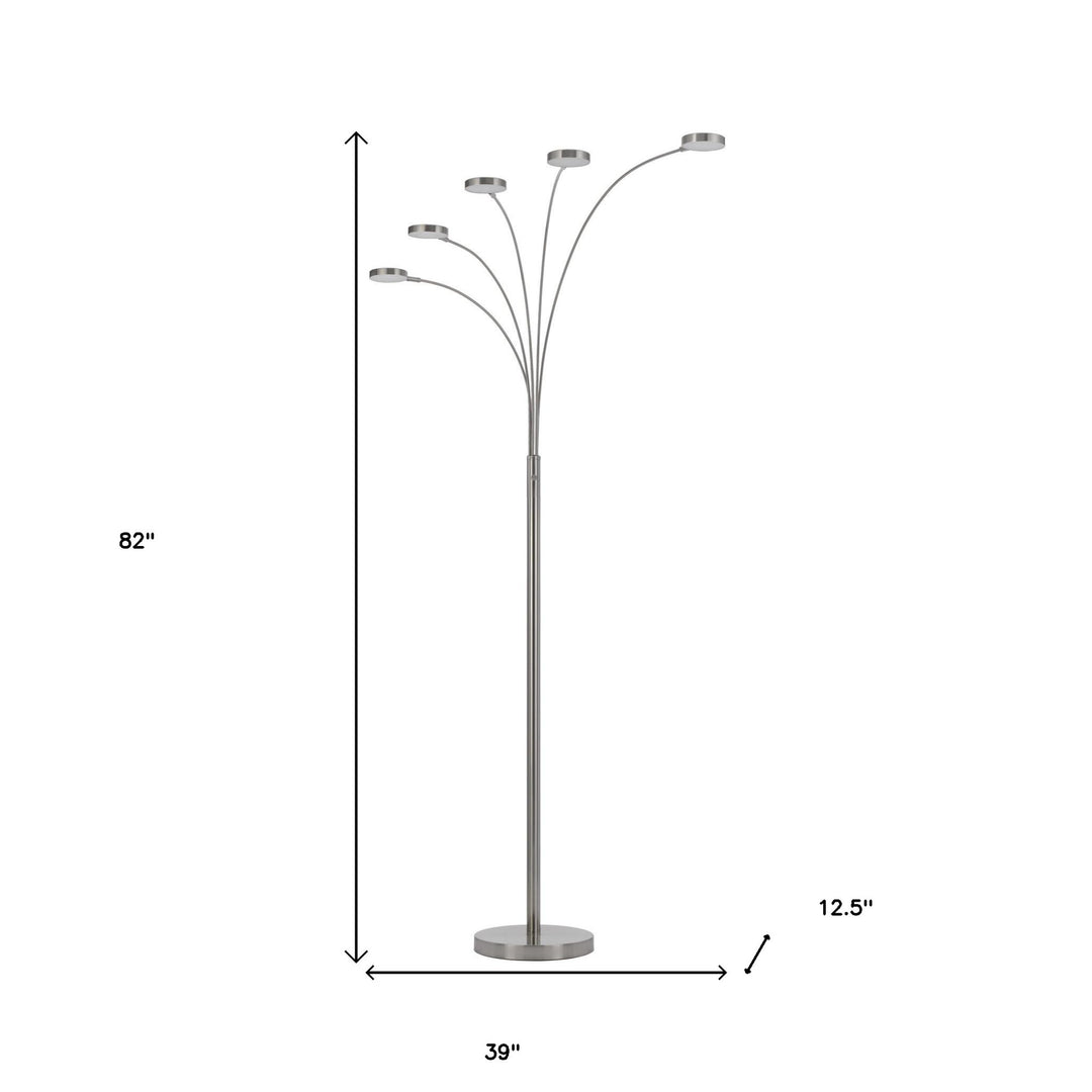 82" Nickel Five Light Led Arc Floor Lamp