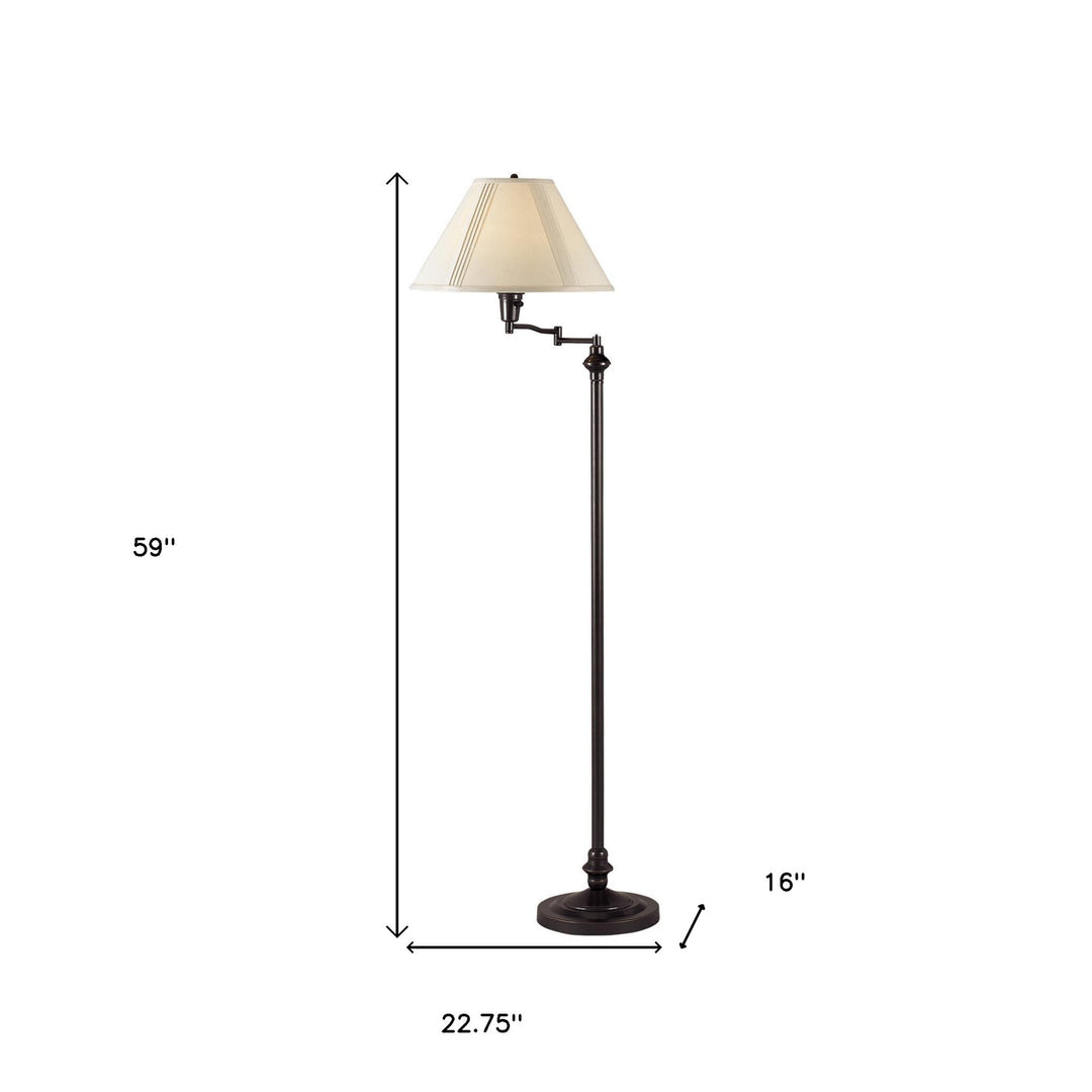 59" Bronze Swing Arm Floor Lamp With Beige Empire Shade