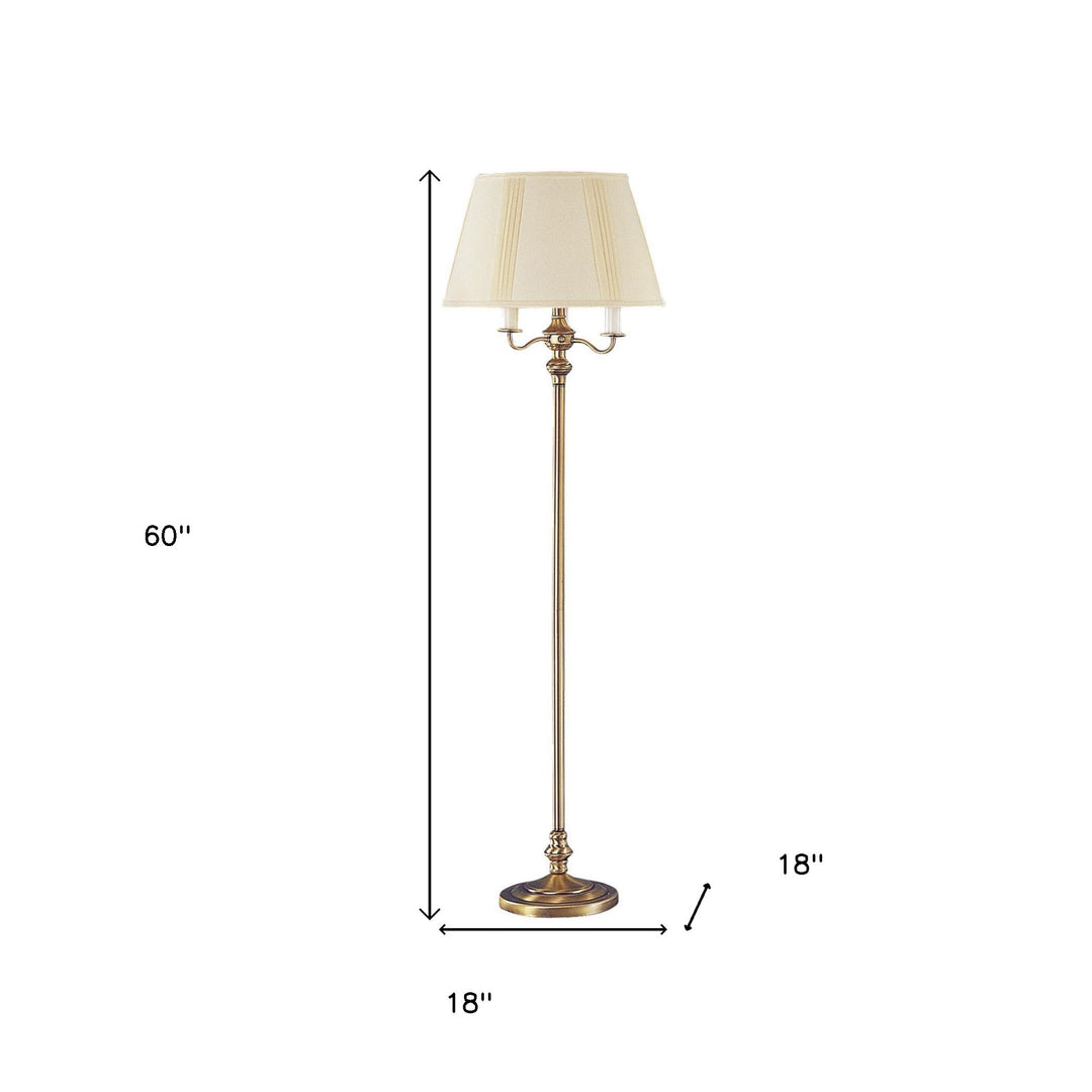 60" Bronze Four Light Traditional Shaped Floor Lamp With Beige Square Shade