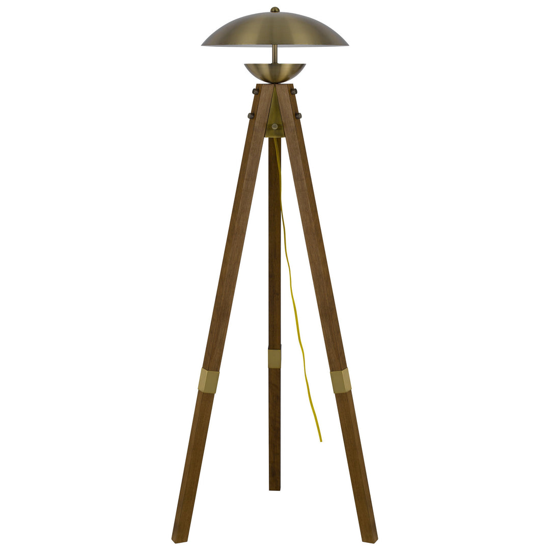 55" Brass Tripod Floor Lamp With Antiqued Brass Dome Shade