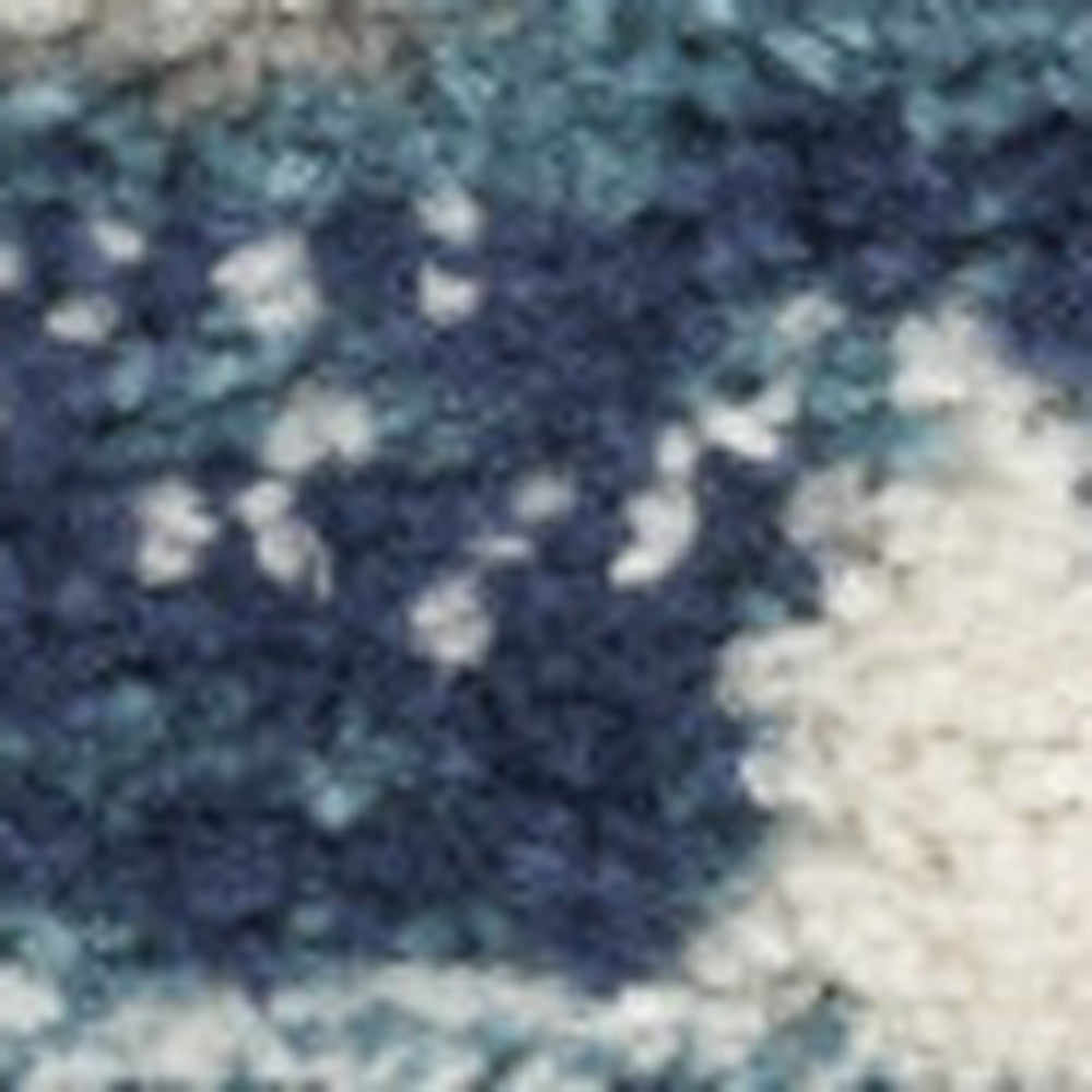 10' Runner Blue and Ivory Floral Power Loom Distressed Runner Rug