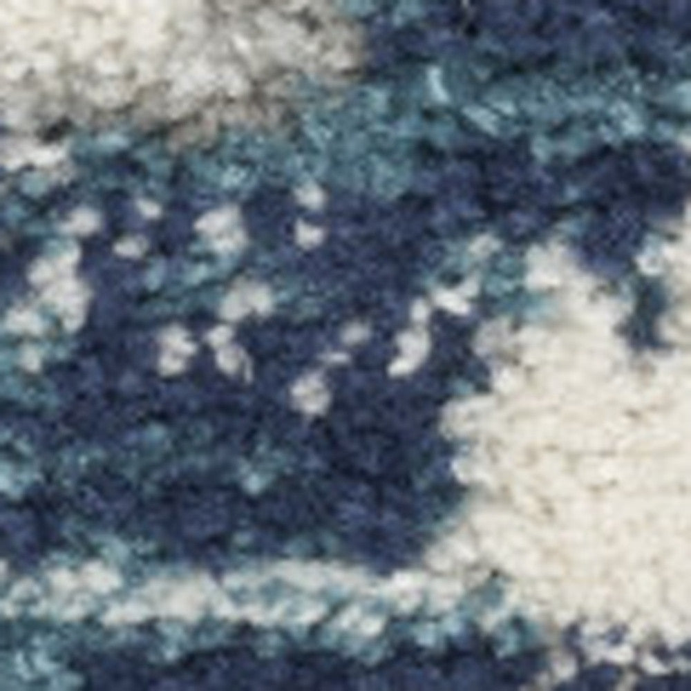 10' Runner Blue and Ivory Floral Power Loom Distressed Runner Rug