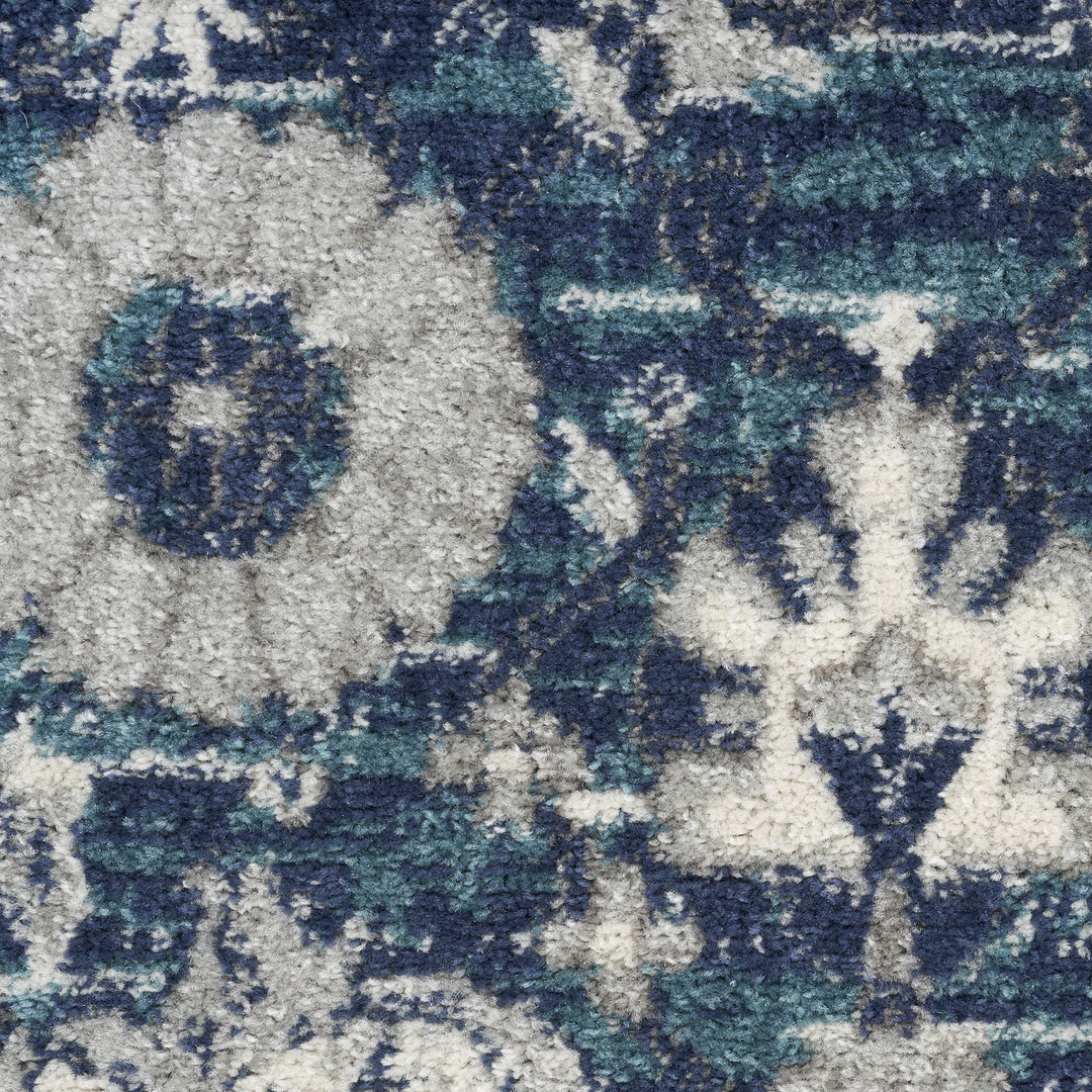 10' Runner Blue and Ivory Floral Power Loom Distressed Runner Rug