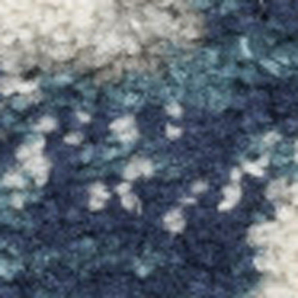 10' Runner Blue and Ivory Floral Power Loom Distressed Runner Rug