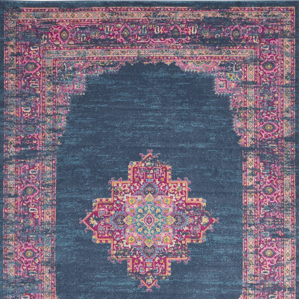 12' X 15' Blue Moroccan Power Loom Distressed Area Rug