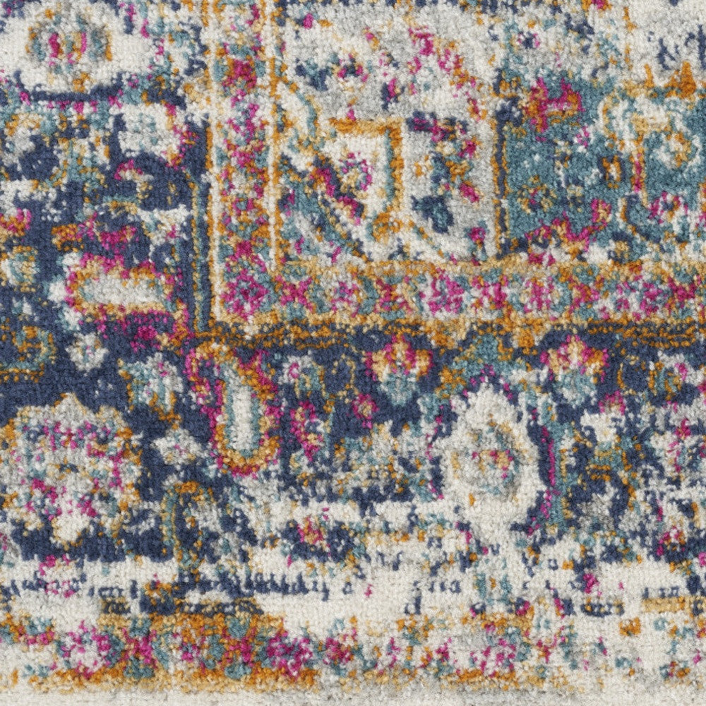 10' Runner Blue and Ivory Oriental Power Loom Distressed Runner Rug