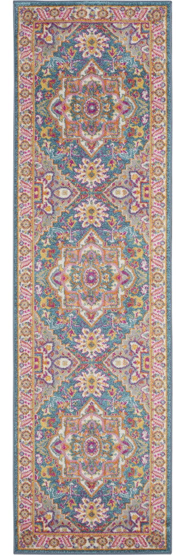 10' Gray Floral Power Loom Runner Rug