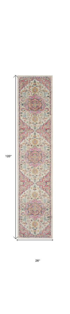 10' Pink and Ivory Oriental Power Loom Runner Rug