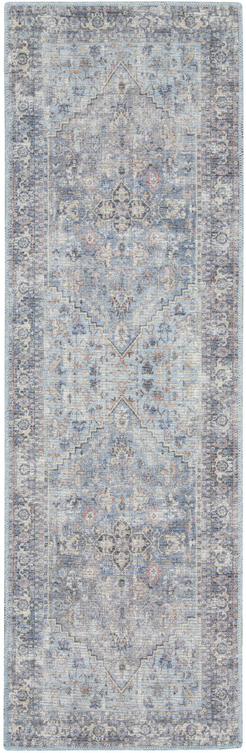 10' Gray Floral Power Loom Distressed Washable Runner Rug