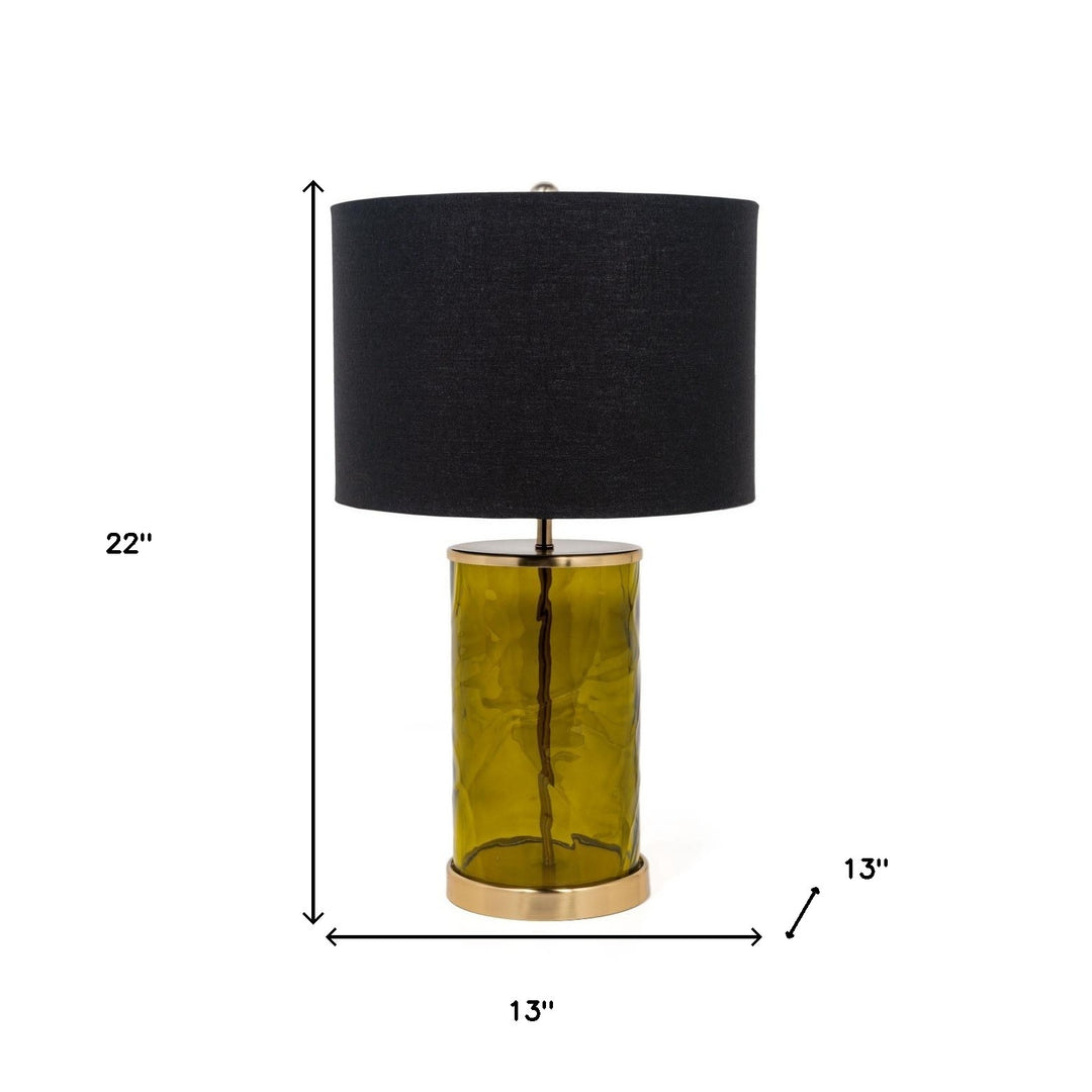 22" Green Glass LED Table Lamp With Black Drum Shade