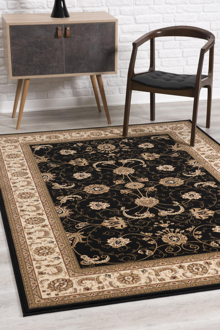 10' X 13' Beige and Black Oriental Washable Non Skid Area Rug