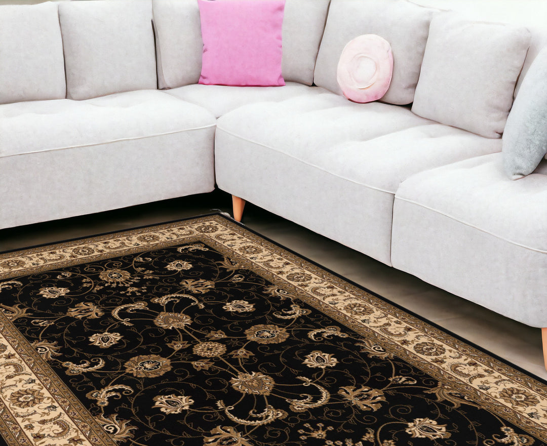 10' X 13' Beige and Black Oriental Washable Non Skid Area Rug