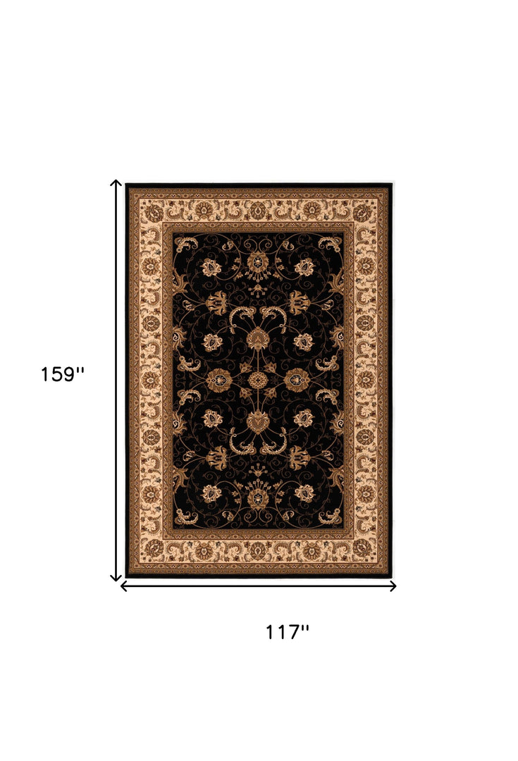 10' X 13' Beige and Black Oriental Washable Non Skid Area Rug