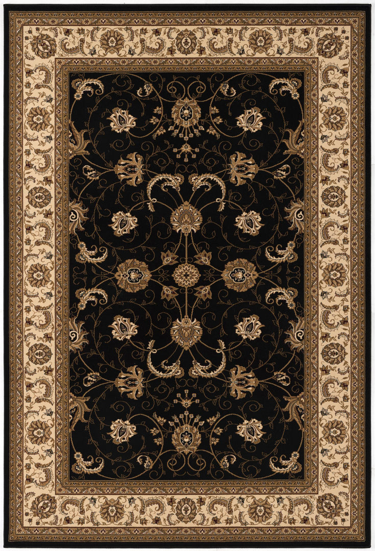 10' X 13' Beige and Black Oriental Washable Non Skid Area Rug