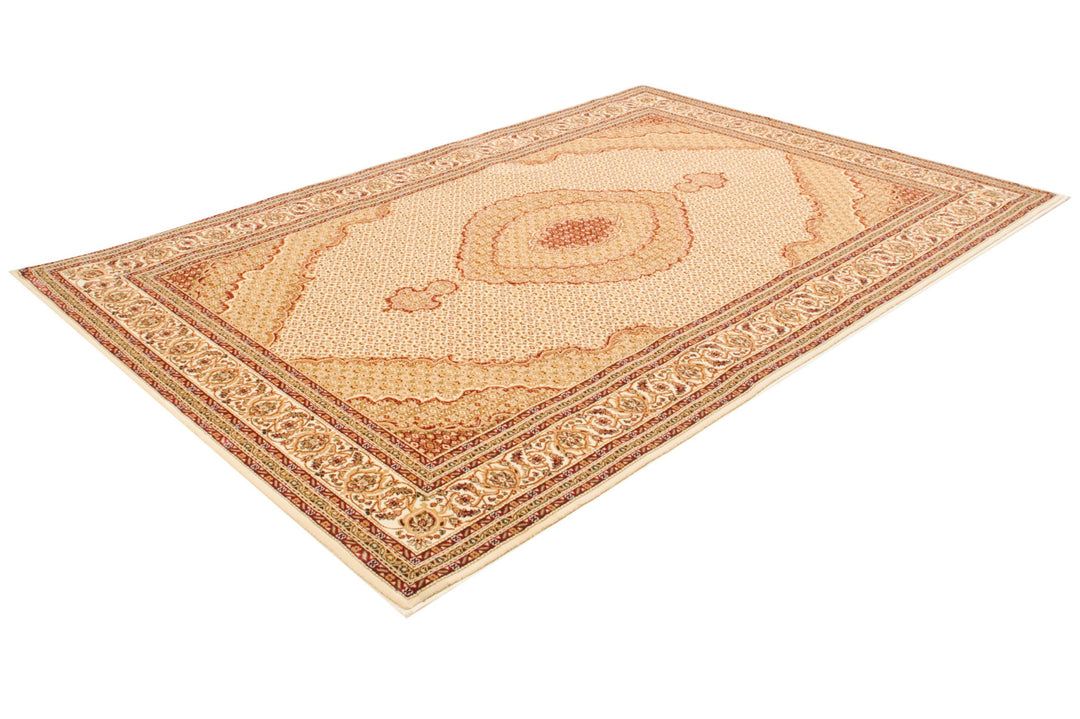 10' X 13' Beige and Ivory Oriental Washable Non Skid Area Rug