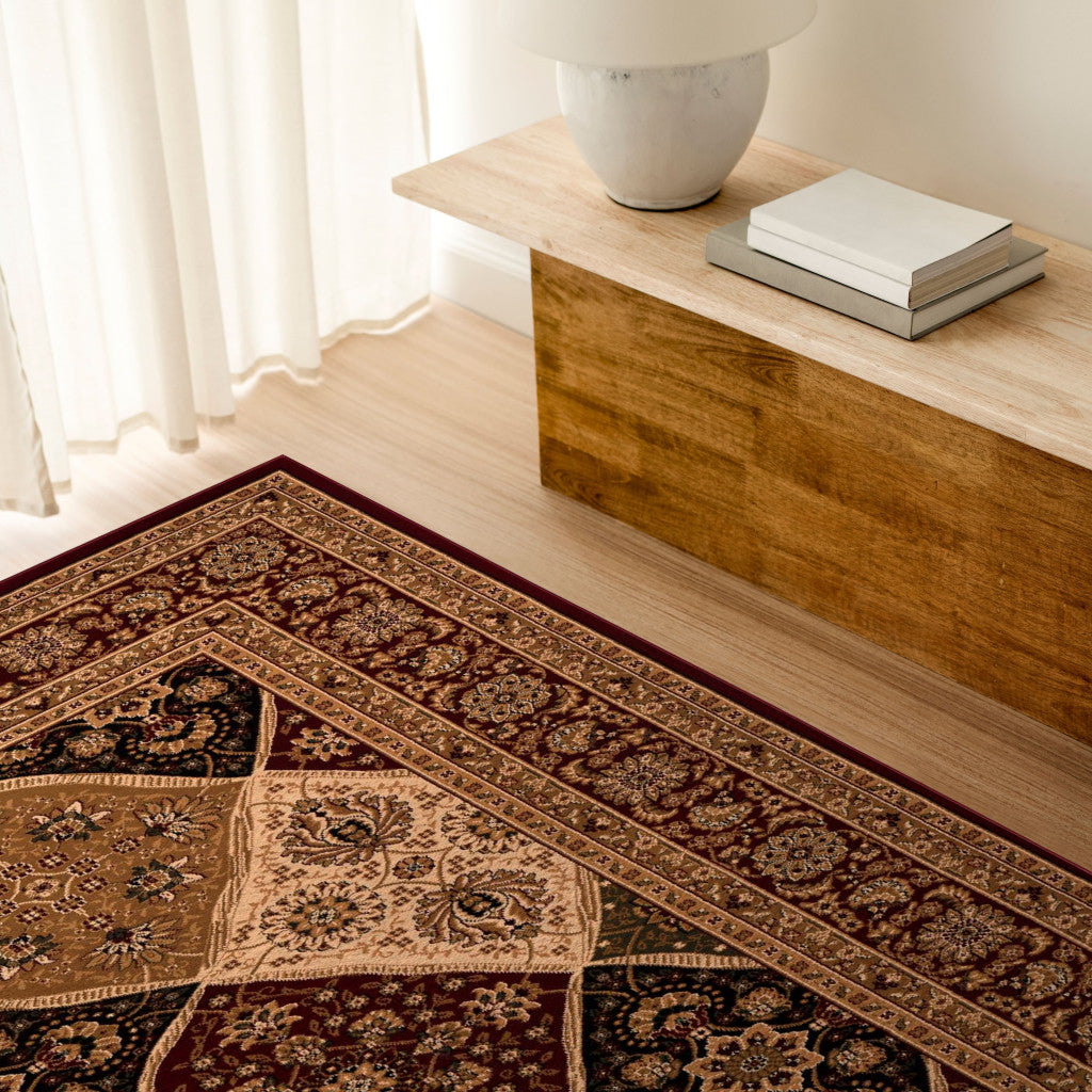 10' X 13' Red and Black Oriental Washable Non Skid Area Rug